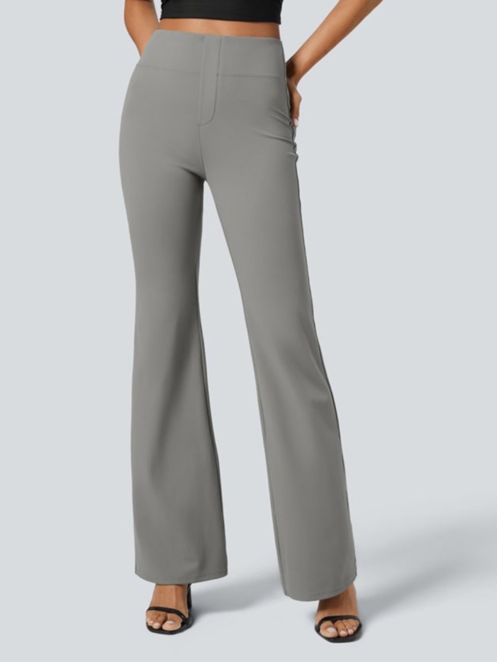 Halara Flex High Waisted Back Side Pocket Slight Flare Work Pants Putty Gray SP